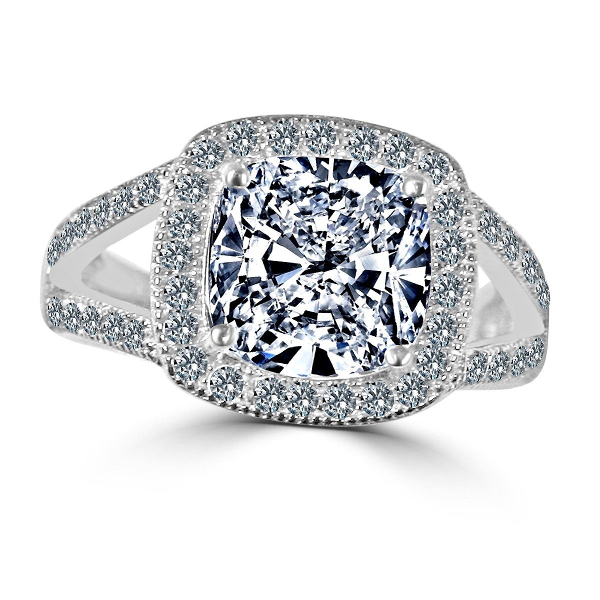3.5CT Square Cushion Diamond Veneer Cubic Zirconia 14K Gold Ring. 635R0246K