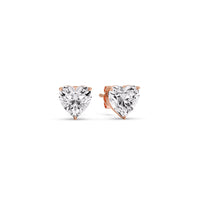 3 Prong Heart Shaped Diamond Solitaire Stud Earring in Basket Setting