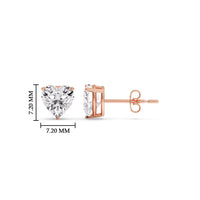 3 Prong Heart Shaped Diamond Solitaire Stud Earring in Basket Setting