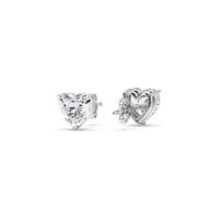 3 Prong Heart Shaped Diamond Solitaire Stud Earring in Basket Setting