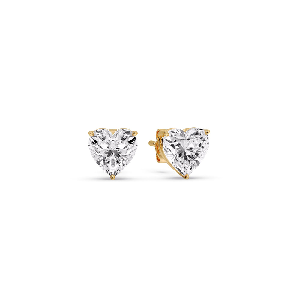 3 Prong Heart Shaped Diamond Solitaire Stud Earring in Basket Setting