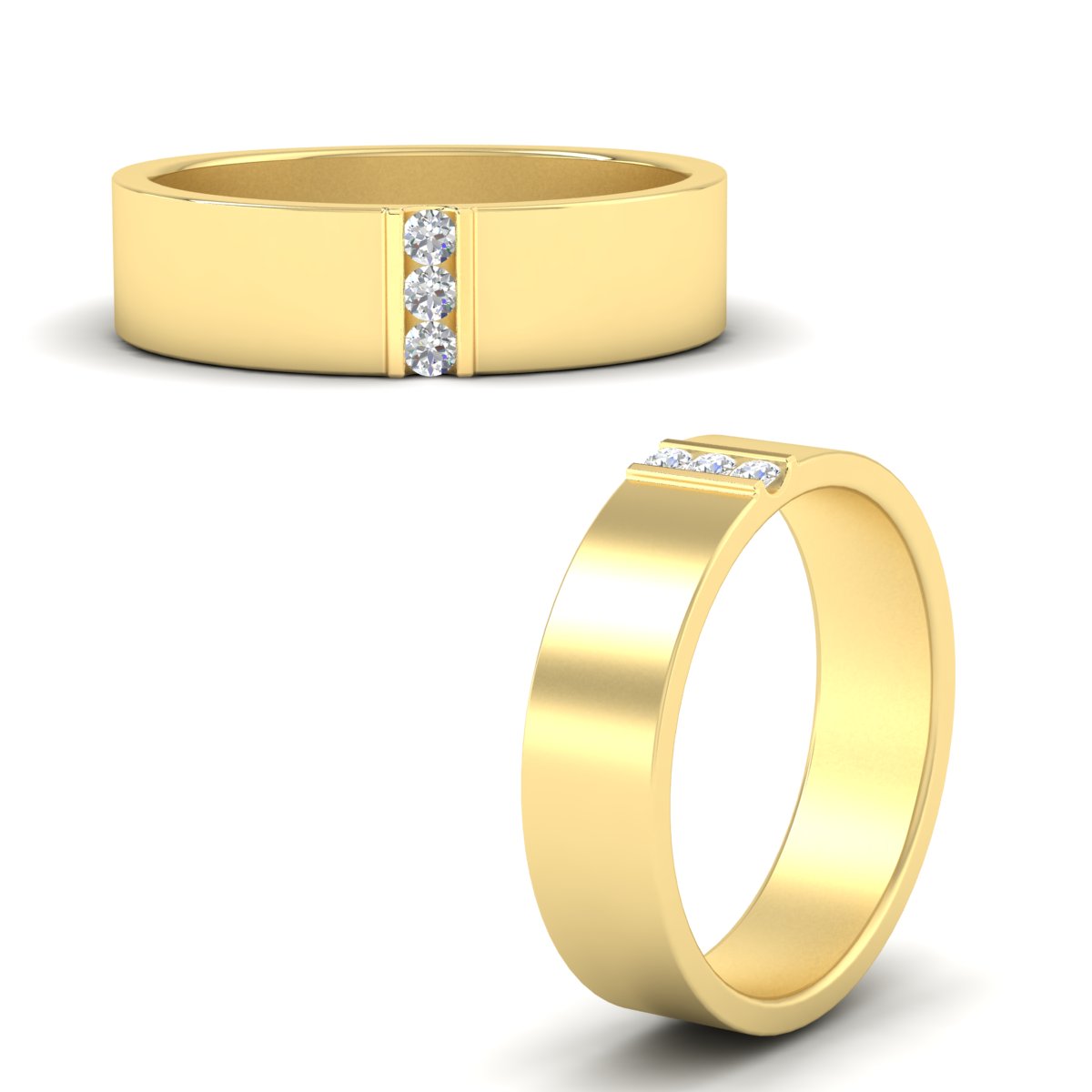 3 Stone Mens Flat Gemstone Band