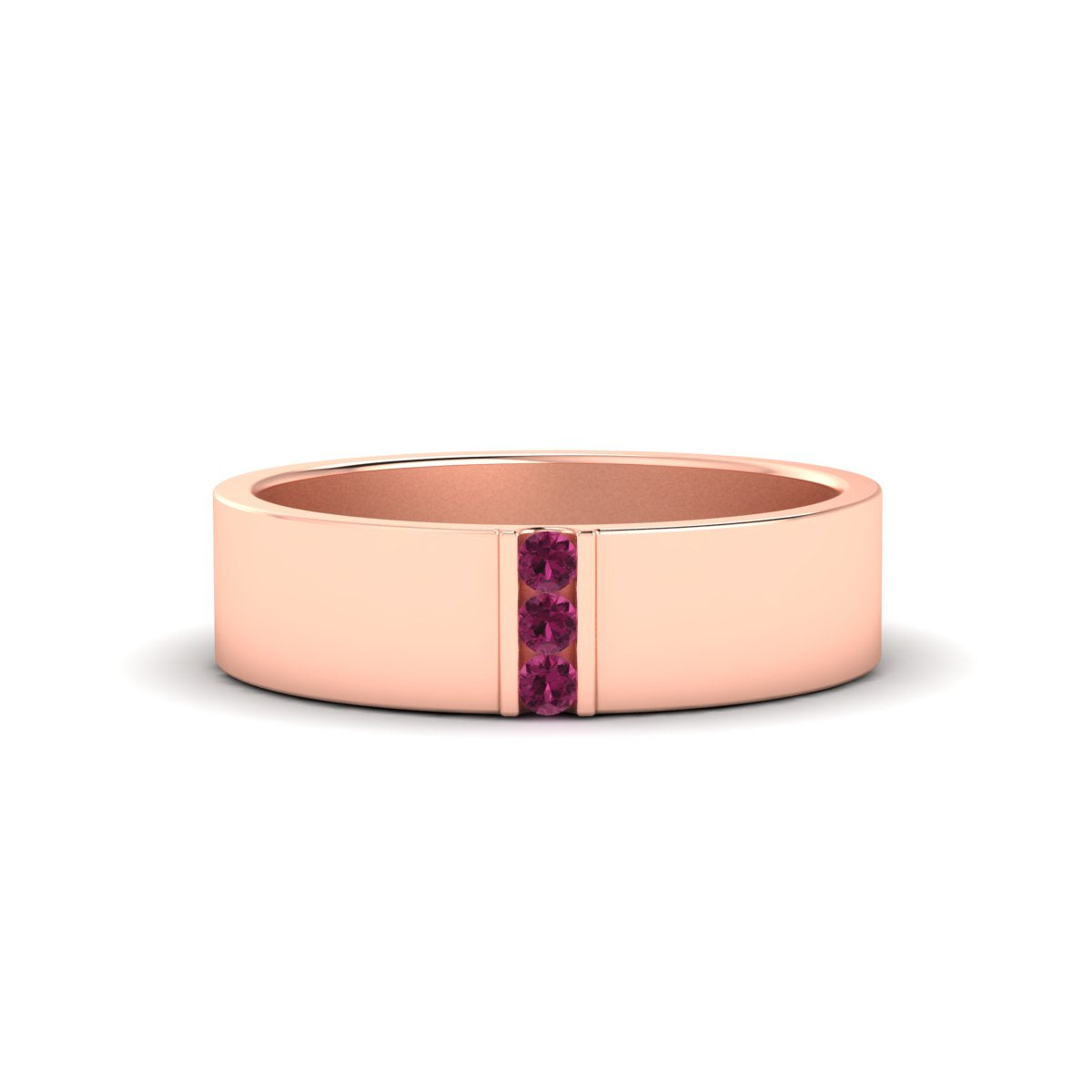 3 Stone Mens Flat Gemstone Band