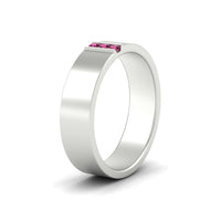 3 Stone Mens Flat Gemstone Band