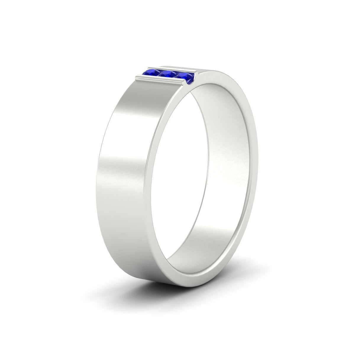 3 Stone Mens Flat Gemstone Band