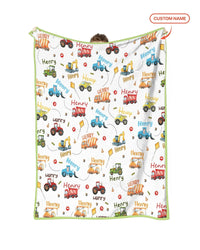 Construction Vehicles Custom Name Bamboo Blanket