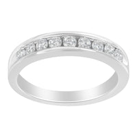 18K White Gold Round Diamond 1/2 Cttw Channel Band Ring