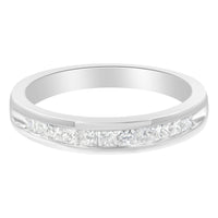 IGI Certified 1/2 Cttw Princess Cut Diamond 18K White Gold Channel Set Half Eternity Style Wedding Band Ring (H-I Color, SI2-I1 Clarity) - Size 4-1/2