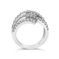 18K White Gold 1 3/4 Cttw Diamond Multi Crossover and Split Shank Cocktail Ring