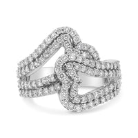 14K White Gold 1 1/2 Cttw Diamond Open Double Heart Bypass Ring Band (H-I Color, VS1-VS2 Clarity) - Ring Size 7