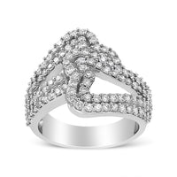 14K White Gold 1 1/2 Cttw Diamond Open Double Heart Bypass Ring Band (H-I Color, VS1-VS2 Clarity) - Ring Size 7