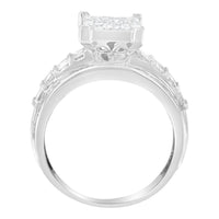 14K White Gold 2.0 Cttw Mixed-Cut Diamond Rectangle Invisible-Set Composite Cluster Ring with Bar- and Channel-Set Band (H-I Color, SI2-I1 Clarity) - Size 5