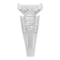 14K White Gold 2.0 Cttw Mixed-Cut Diamond Rectangle Invisible-Set Composite Cluster Ring with Bar- and Channel-Set Band (H-I Color, SI2-I1 Clarity) - Size 5
