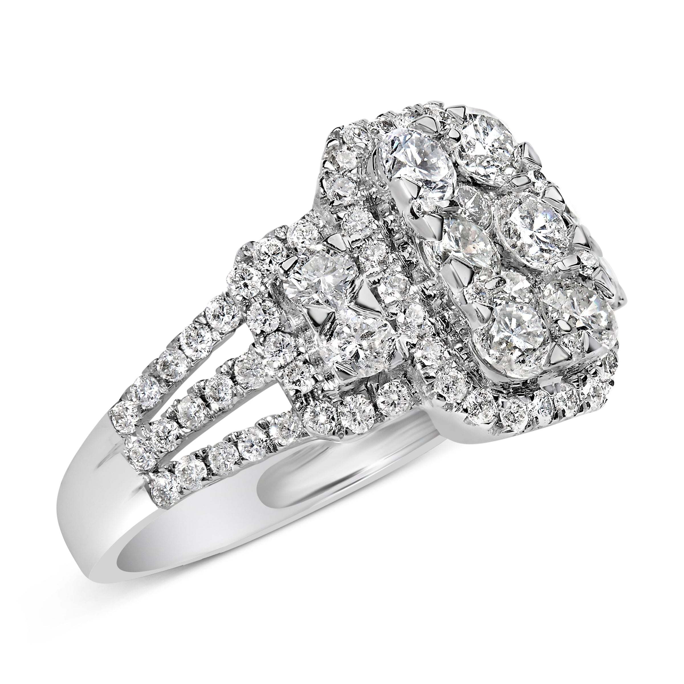 14K White Gold 2 1/4 Cttw Diamond Cocktail Cluster Ring (G-H Color, SI2-I1 Clarity) - Size 7