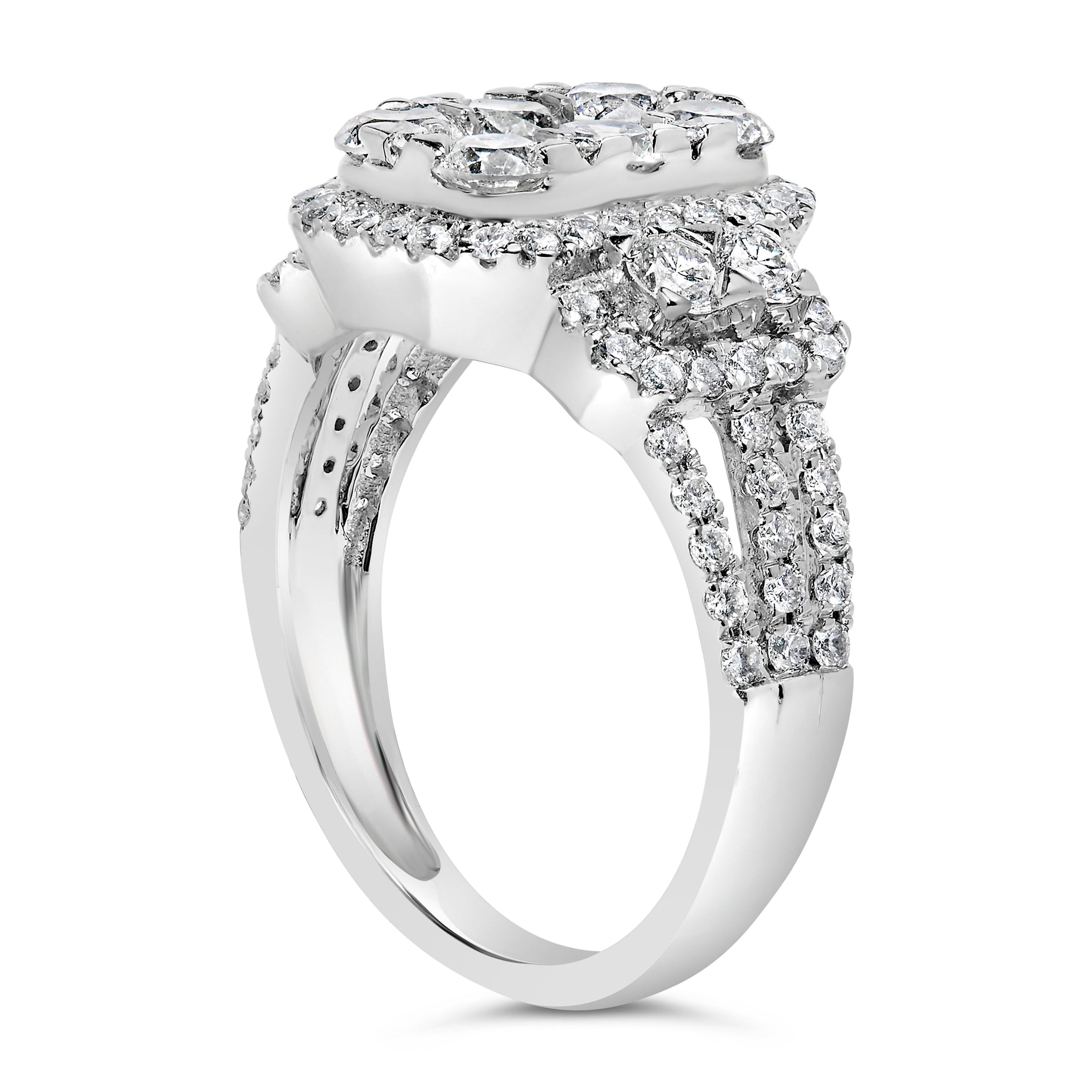 14K White Gold 2 1/4 Cttw Diamond Cocktail Cluster Ring (G-H Color, SI2-I1 Clarity) - Size 7