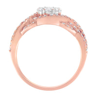 10K Rose Gold 3/4 Cttw Diamond Floral Cluster Head and Twisted Shank Cocktail  Ring (H-I Color, SI1-SI2 Clarity)- Size 7