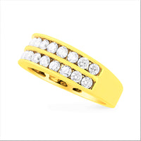 10K Yellow Gold Two-Row Diamond Band Ring (1 Cttw, J-K Color, I1-I2 Clarity) - Size 6