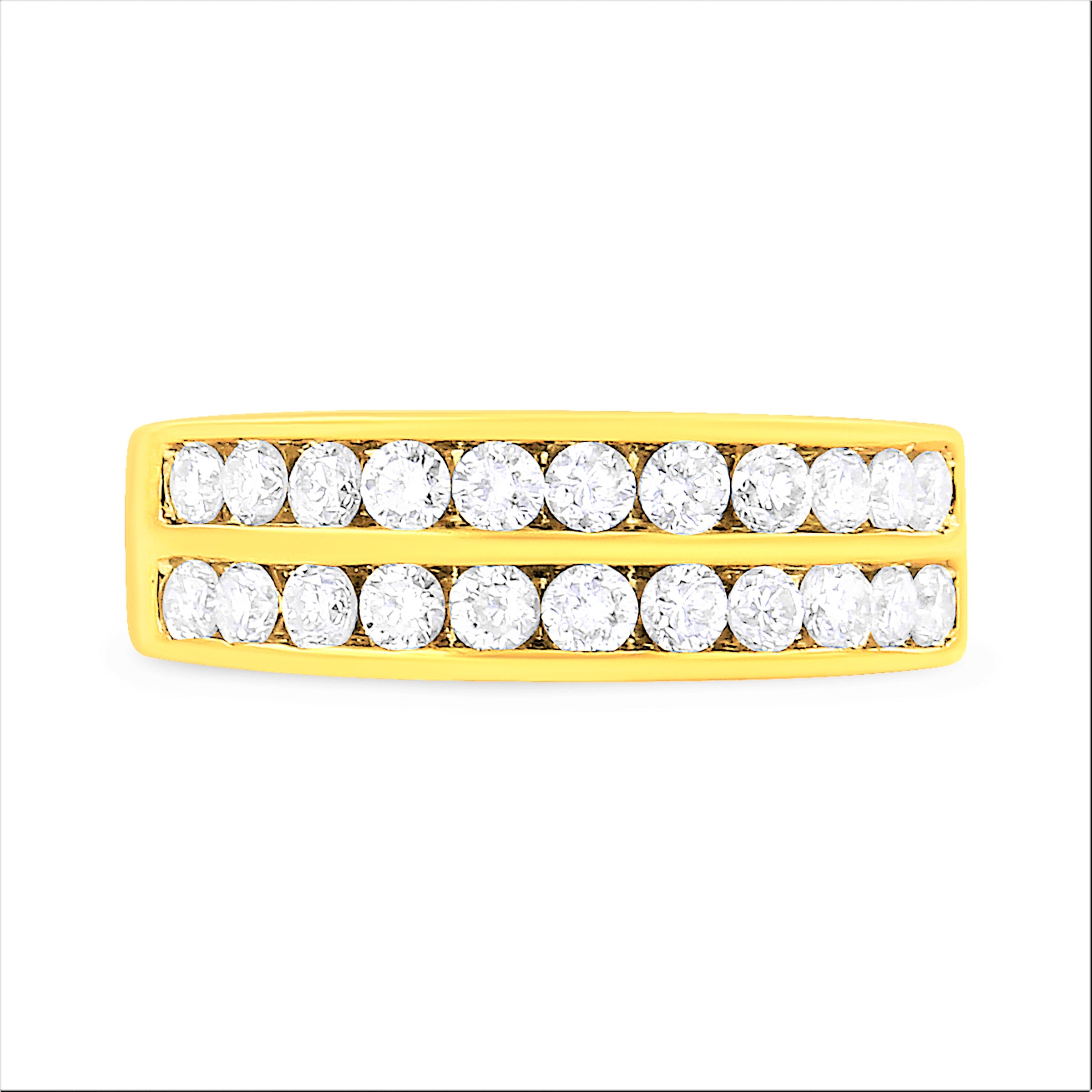 10K Yellow Gold Two-Row Diamond Band Ring (1 Cttw, J-K Color, I1-I2 Clarity) - Size 6
