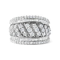 .925 Sterling Silver 2.00 Cttw Diamond Fashion Multi Row Cocktail Ring (H-I Color, I2-I3 Clarity) - Ring Size 7