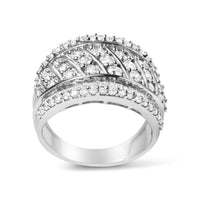 .925 Sterling Silver 2.00 Cttw Diamond Fashion Multi Row Cocktail Ring (H-I Color, I2-I3 Clarity) - Ring Size 7