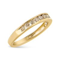 14K Yellow Gold Plated .925 Sterling Silver 1/2 Cttw Channel Set Round Champagne Diamond 11 Stone Band Ring (K-L Color, I1-I2 Clarity) - Size 7