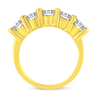 14K Yellow Gold Plated .925 Sterling Silver 2.0 Cttw Shared Prong Set Diamond 5 Stone Wedding Band Ring (J-K Color, I1-I2 Clarity) - Size 7