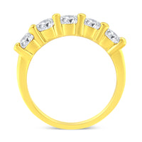 14K Yellow Gold Plated .925 Sterling Silver 1 1/2 Cttw Shared Prong Set Brilliant Round-Cut Diamond Anniversary or Wedding Band Ring (K-L Color, SI2-I1 Clarity) - Size 7