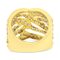 10K Yellow Gold 3.00 Cttw Diamond Multi Row Bypass Wave Cocktail Band Ring (J-K Color, I1-I2 Clarity) - Size 7