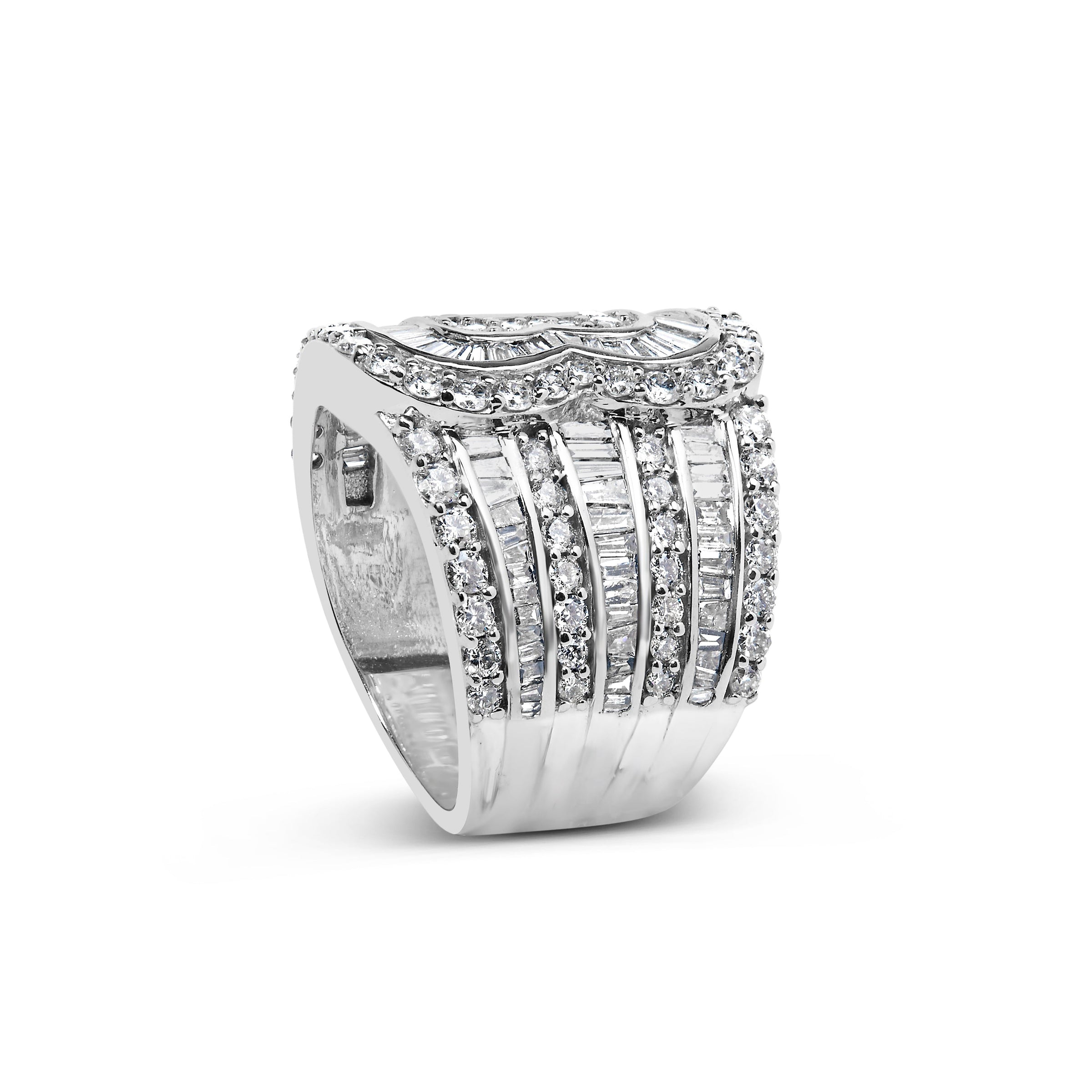 10K White Gold 2 1/2 Cttw Round and Baguette-Cut Diamond Multi-Row Bypass Ring (J-K Color, I2-I3 Clarity) - Ring Size 7