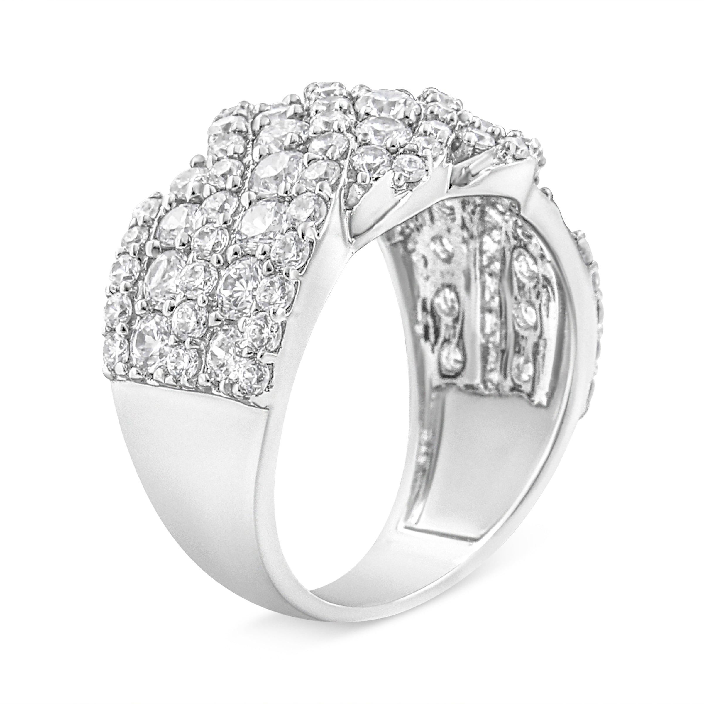 10K White Gold 3.00 Cttw Diamond Multi Row Cluster Band Ring (I-J Color, I3 Clarity) - Size 7