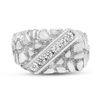 .925 Sterling Silver 1/3 Diamond 6 Stone Rectangle Nugget Gents Ring - Size 10