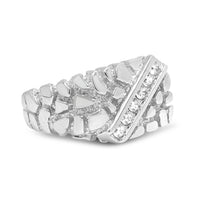 .925 Sterling Silver 1/3 Diamond 6 Stone Rectangle Nugget Gents Ring - Size 10