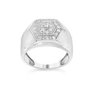 Men's .925 Sterling Silver 1/2 Cttw Multi-Diamond Hexagon Frame Ring (I-J Color, I3 Clarity) - Ring Size 10