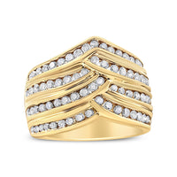 10K Yellow Gold Plated .925 Sterling Silver 1 1/2 Cttw Diamond Channel Band (Champagne Color, I2-I3 Clarity) Ring Size 7