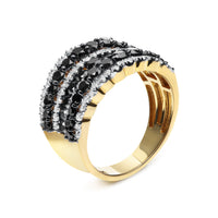 14K Yellow Gold Plated .925 Sterling Silver 1 3/4 Cttw Treated Black and White Alternating Diamond Multi Row Band Ring (Black / I-J Color, I2-I3 Clarity) - Size 7