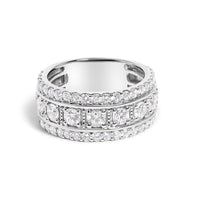 .925 Sterling Silver 2.0 Cttw Lab Grown Diamond Three-Row PavÃ© Band Ring