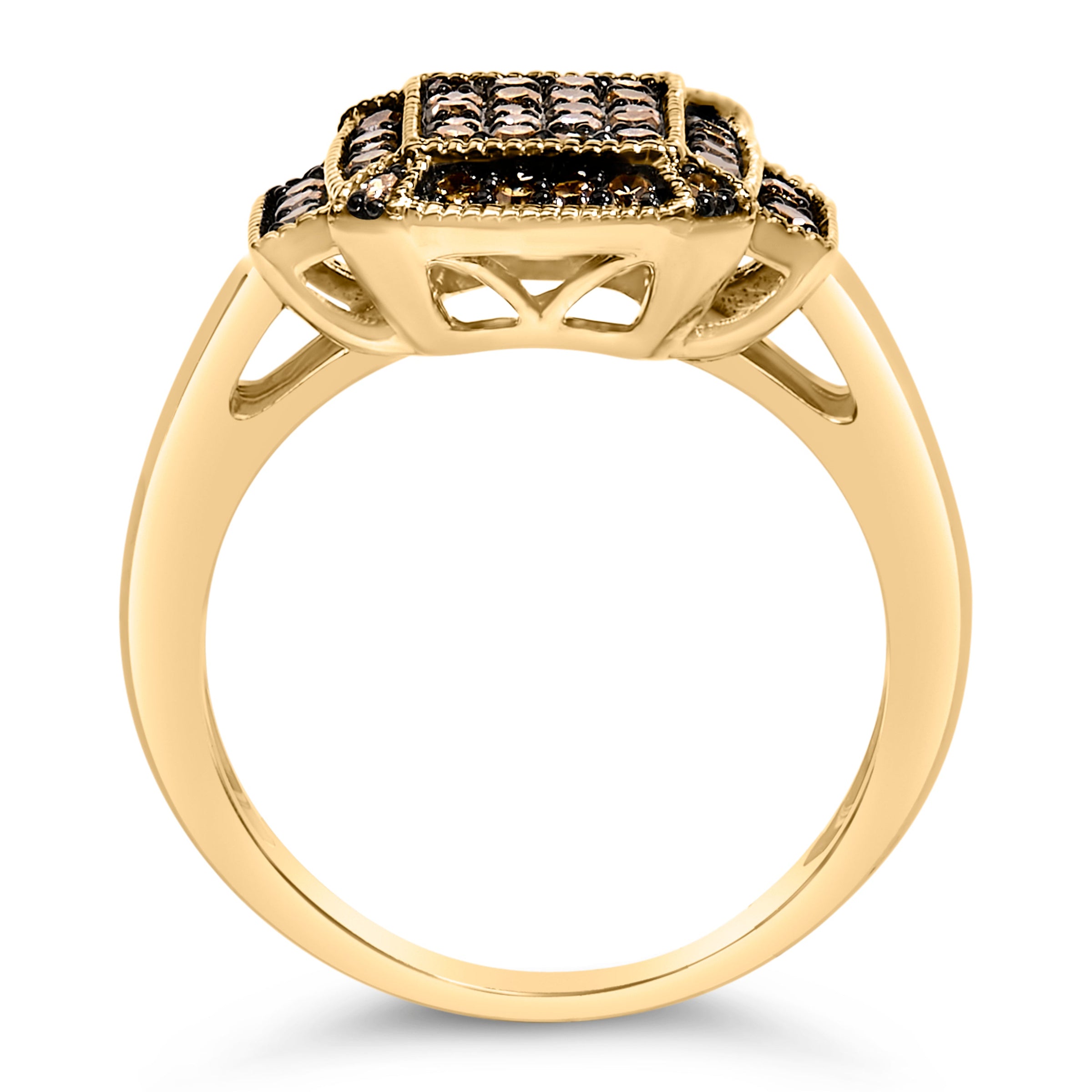 10K Yellow Gold Plated .925 Sterling Silver 1/2 Cttw Champagne Diamond Step Up Ring - Size 7