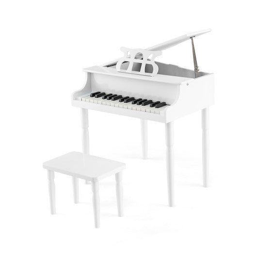 30-Key Wood Toy Kids Grand Piano with Bench and Music Rack-White - BIG FRENCHIES