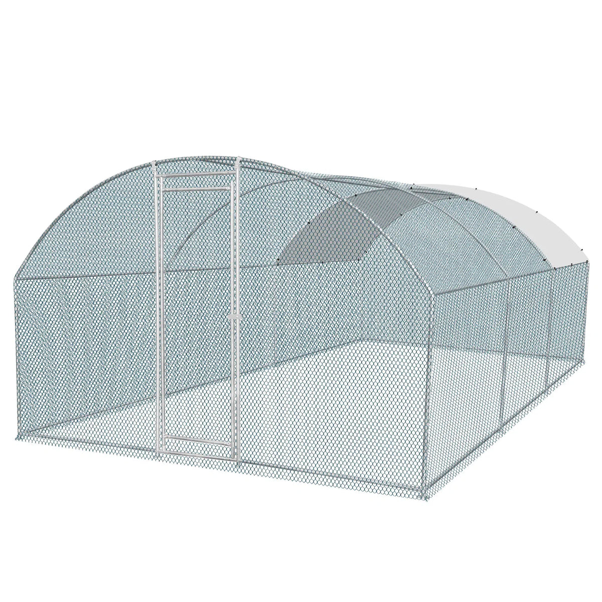 19.7x9.8x6.5ft Large Metal Chicken Coop with Run, Walk-in Poultry Cage with Waterproof Cover & Arc Roof, Heavy-Duty Galv