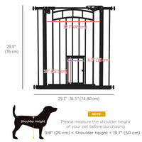 Auto-Close Pet Gate, Stair Gate with Cat Door, Double Locking for Doorways Hallways Stairs, Fits 29"-31.5" Wide, Black