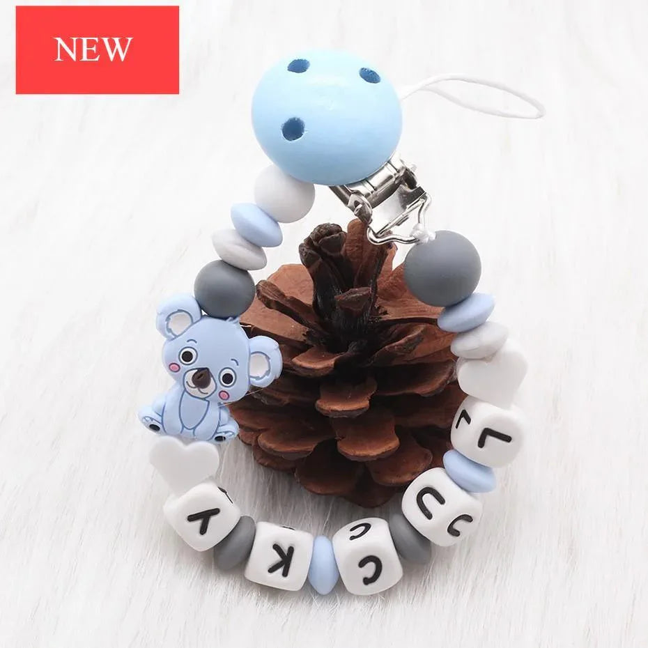 Modern Handmade Personalized Name Baby Pacifier Clips Silicone Pacifier Chain Wood Pacifier Holders For Pacifier For Baby Kids - BIG FRENCHIES