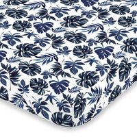 NoJo Super Soft Blue and White Palm Leaf Nursery Crib Fitted Sheet - BIG FRENCHIES