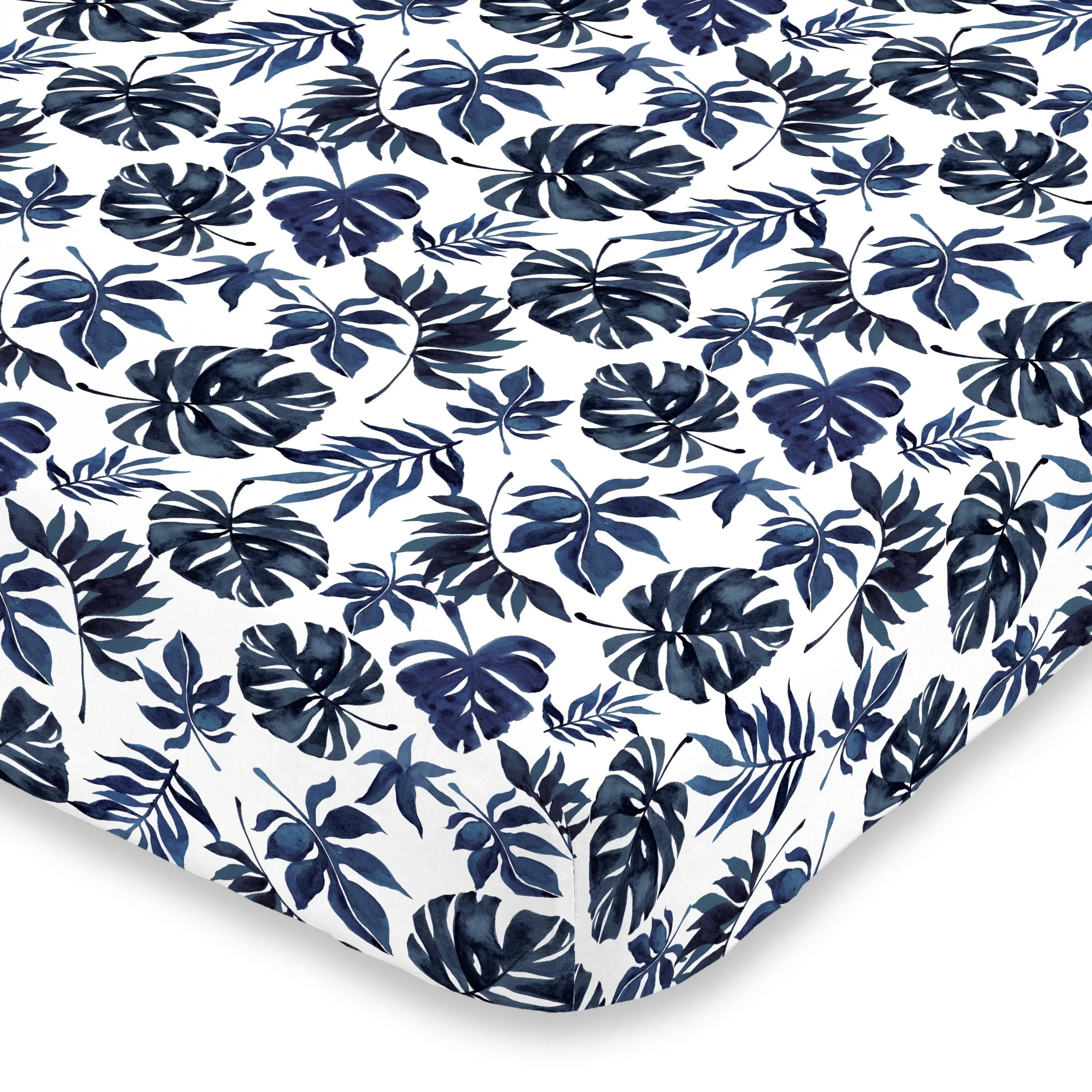 NoJo Super Soft Blue and White Palm Leaf Nursery Crib Fitted Sheet - BIG FRENCHIES