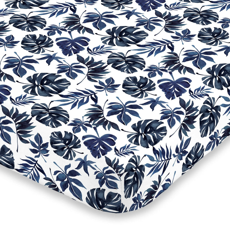 NoJo Super Soft Blue and White Palm Leaf Nursery Crib Fitted Sheet - BIG FRENCHIES