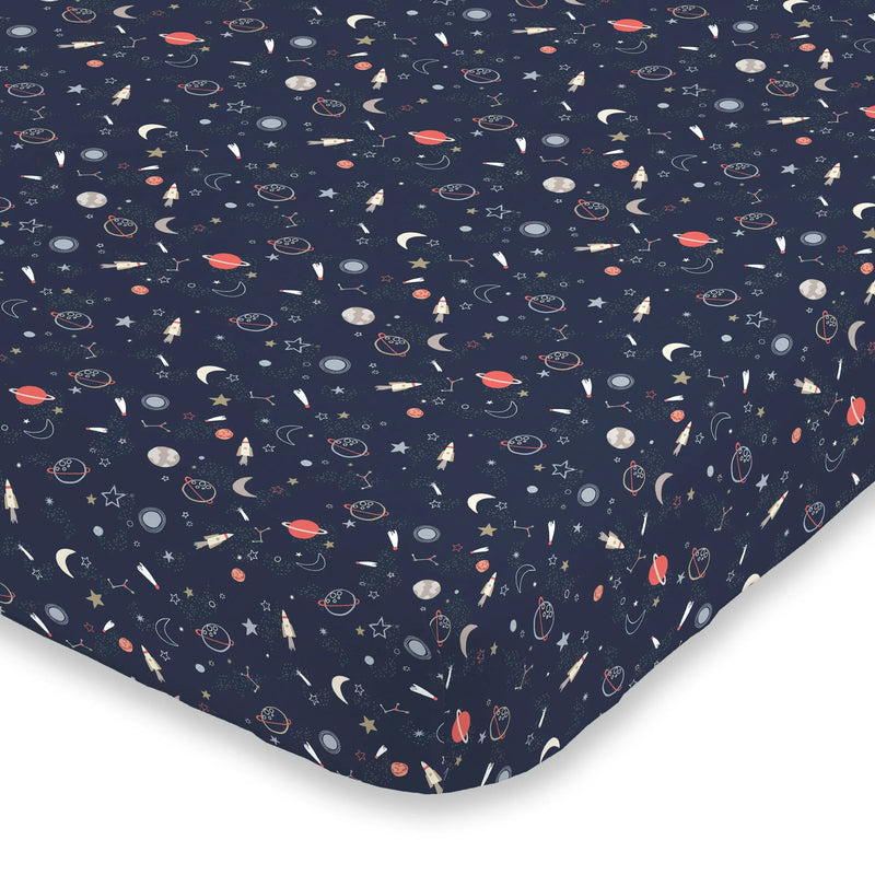 NoJo Super Soft Navy Cosmic Solar System Nursery Crib Fitted Sheet - BIG FRENCHIES