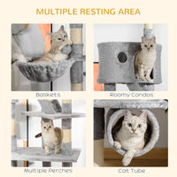 94"-102" Huge Cat Tree Ceiling High Cat Condo Scratching Post Activity Center Multi-Level Play House Light Grey