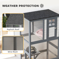 74" Wooden Outdoor Cat House Catio with High Weight Capacity, Cat Cage Condo, Dark Gray