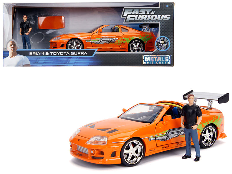 Toyota Supra Orange Metallic with Brian Diecast Figurine "Fast & Furious" Movie 1/24 Diecast Model Car by Jada - BIG FRENCHIES