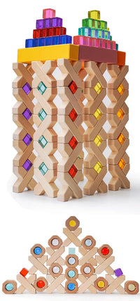 32-Piece Wooden X-Shape Building Blocks Set with Storage Tray - BIG FRENCHIES