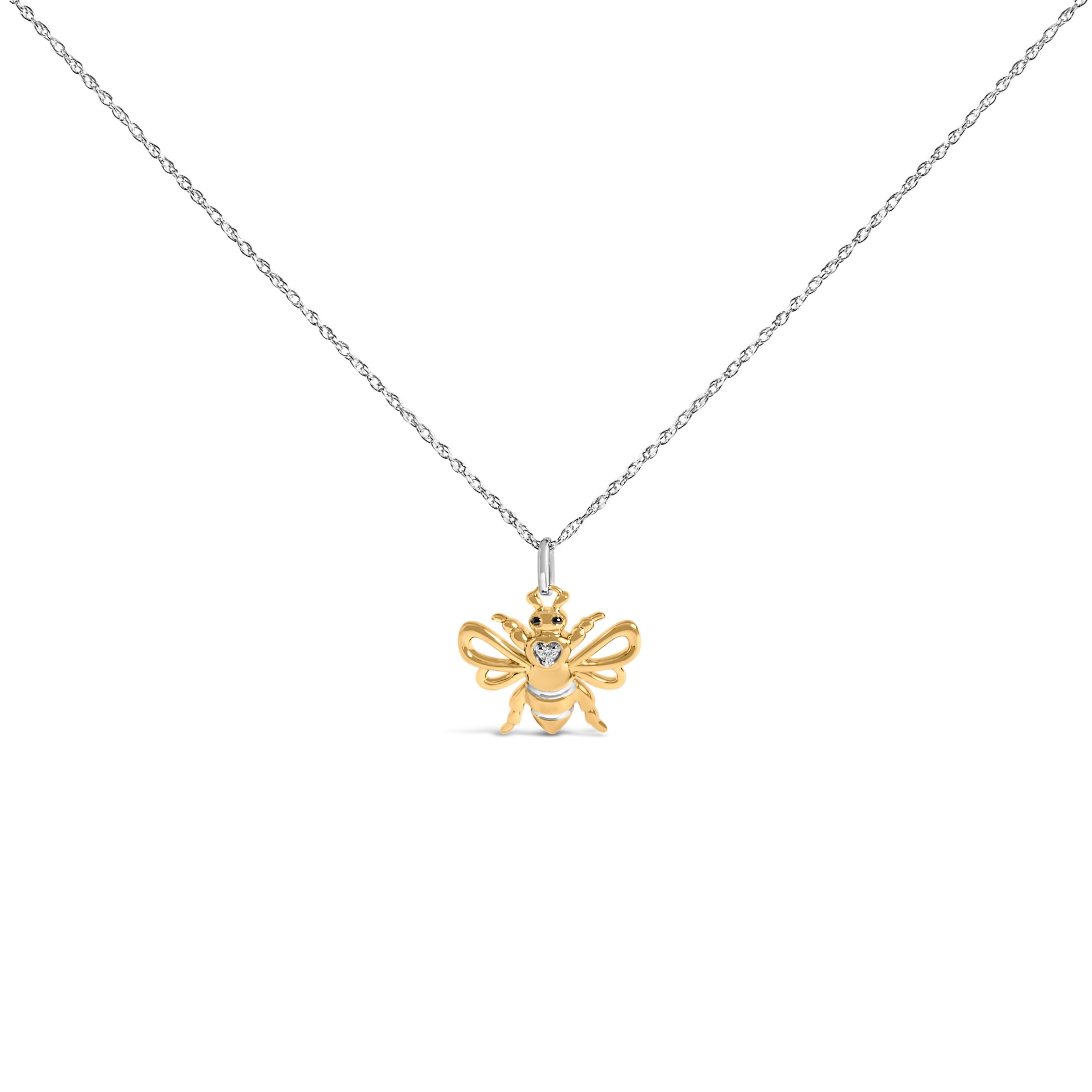 14K Yellow Gold Plated Sterling Silver Diamond Accent Bee Pendant Necklace